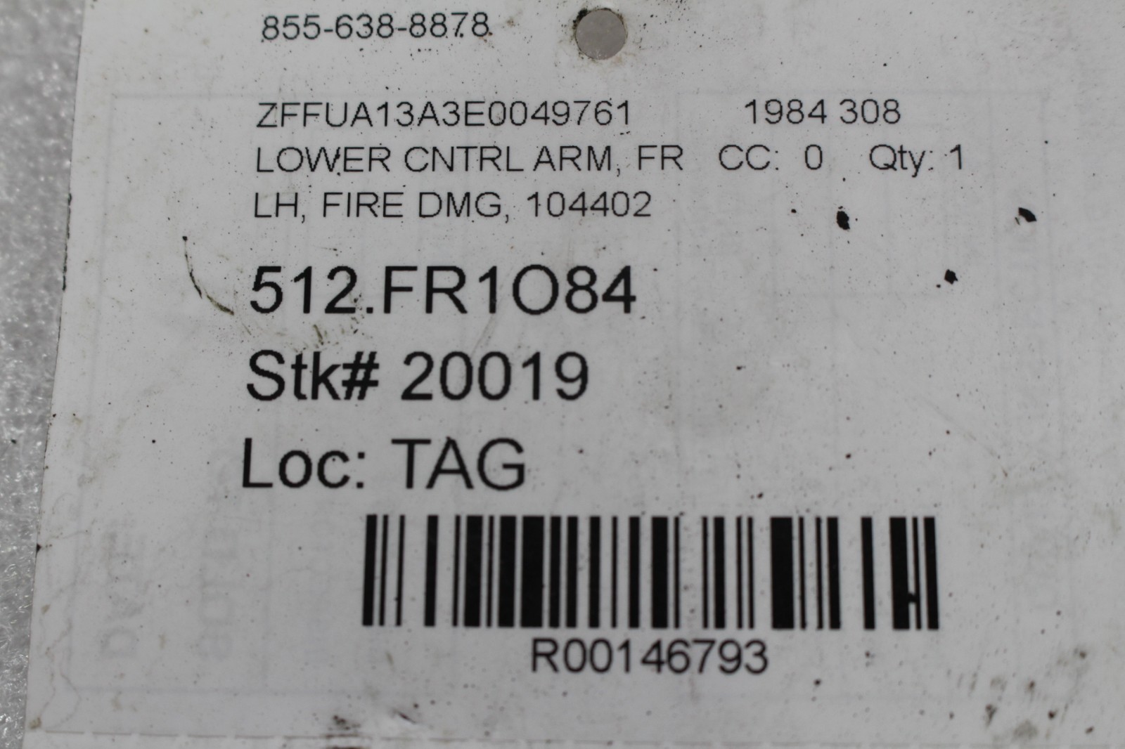 Ferrari 308, LH, Left, Front Lower Control Arm, Fire Dmg, Used, P/N 104402