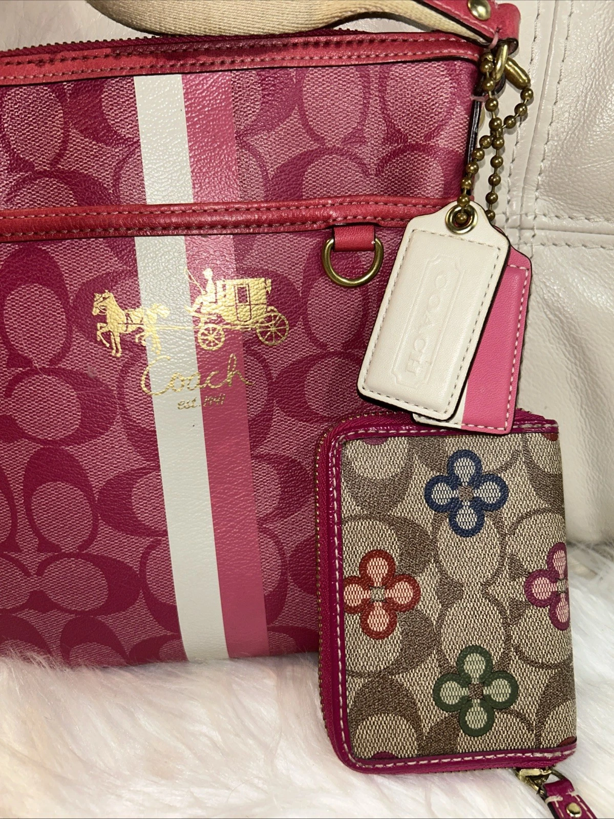 Borsa Coach Portafoglio Tracolla Rosa Firma PVC Lthr Piccola Tasca Swingpack Ottone!