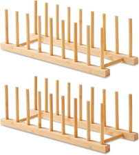 2 Pack Bamboo Wooden Dish Rack-Plate Pot Lid Cutting Board Organizer Holder Rack