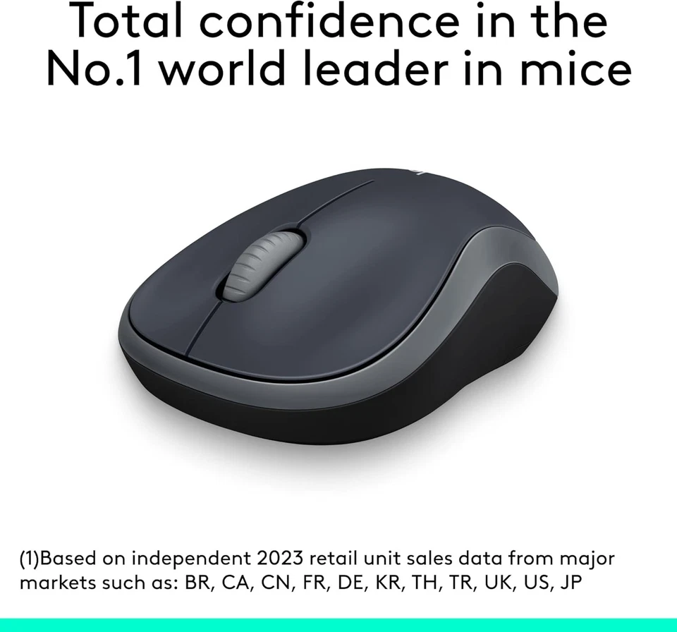 Logitech M185 Wireless Mouse, 2.4GHz with USB Mini Receiver, 12-Month Grey  - Image 2 of 4