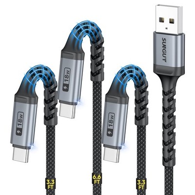 USB to USB C Cable, 3Pack [3.3FT+3.3FT+6.6FT] 3A Fast Charging Extra Durable ...