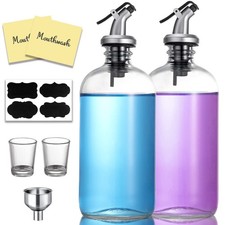 2 Pack 16oz Glass Mouthwash Dispenser with Pour Spout for Bathroom Shower