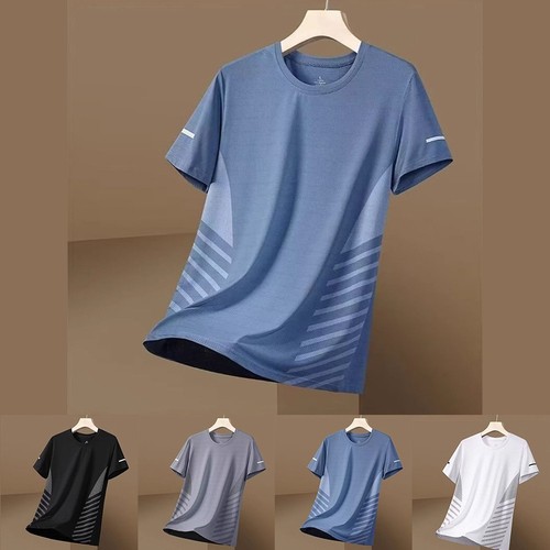 Thin Ice Silk T Shirt for Men Short Sleeves Quick Dry Casual Wear Blue Gray - Picture 7 of 19