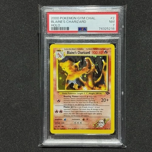 Blaine's Charizard 2/132 Holo Gym Challenge W/ Error 2000 Pokemon Card PSA 7 NM