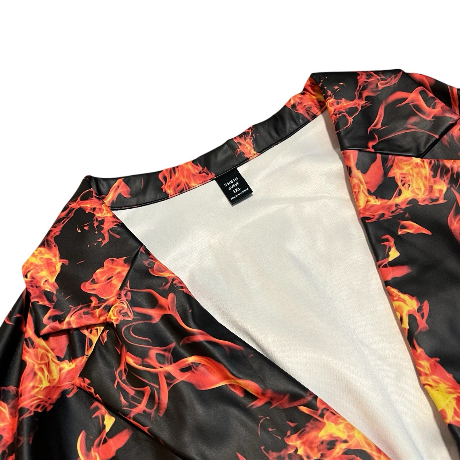 Fire Pattern Women’s Blazer Jacket, Pleather, Siz… - image 2