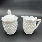 Fenton Hobnail Milk Glass Creamer & Lidded Sugar Bowl Set White Vintage