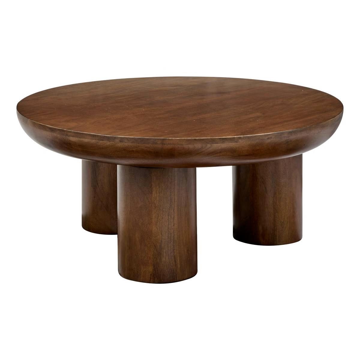 Table basse design marron 90cm Stambh, grand meuble de salon rond en bois