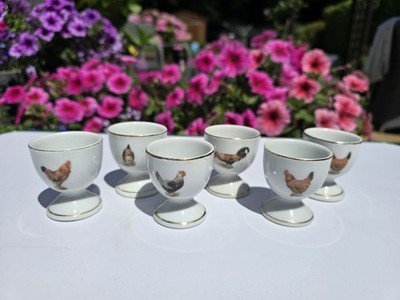 6 x Vintage Keramik Stiel Hühner Eierbecher 70er Jahre  