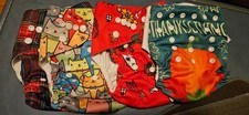 4 Baby Cloth pocket diapers with inserts, Fun Designs. Christmas, Thanksgiving