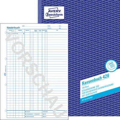 2x Zweckform Kassenbuch 426 A4 je Buch 100 Blatt AVERY mit Steuerschiene 300 