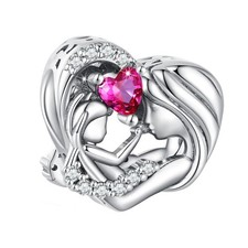 Mother and Daughter Heart Charm Bead, Sterling Silver Plated Mother Love Char...