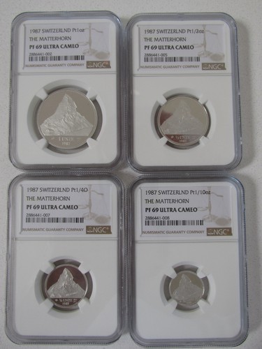 1987 Switzerland Platinum 4-Coin Set....."The Matterhorn" NGC PF 69 Ultra Cameo