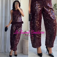 ZARA WOMAN NWT FW25 MAROON SEQUIN BARREL PANTS ALL SIZES 9544/823/605