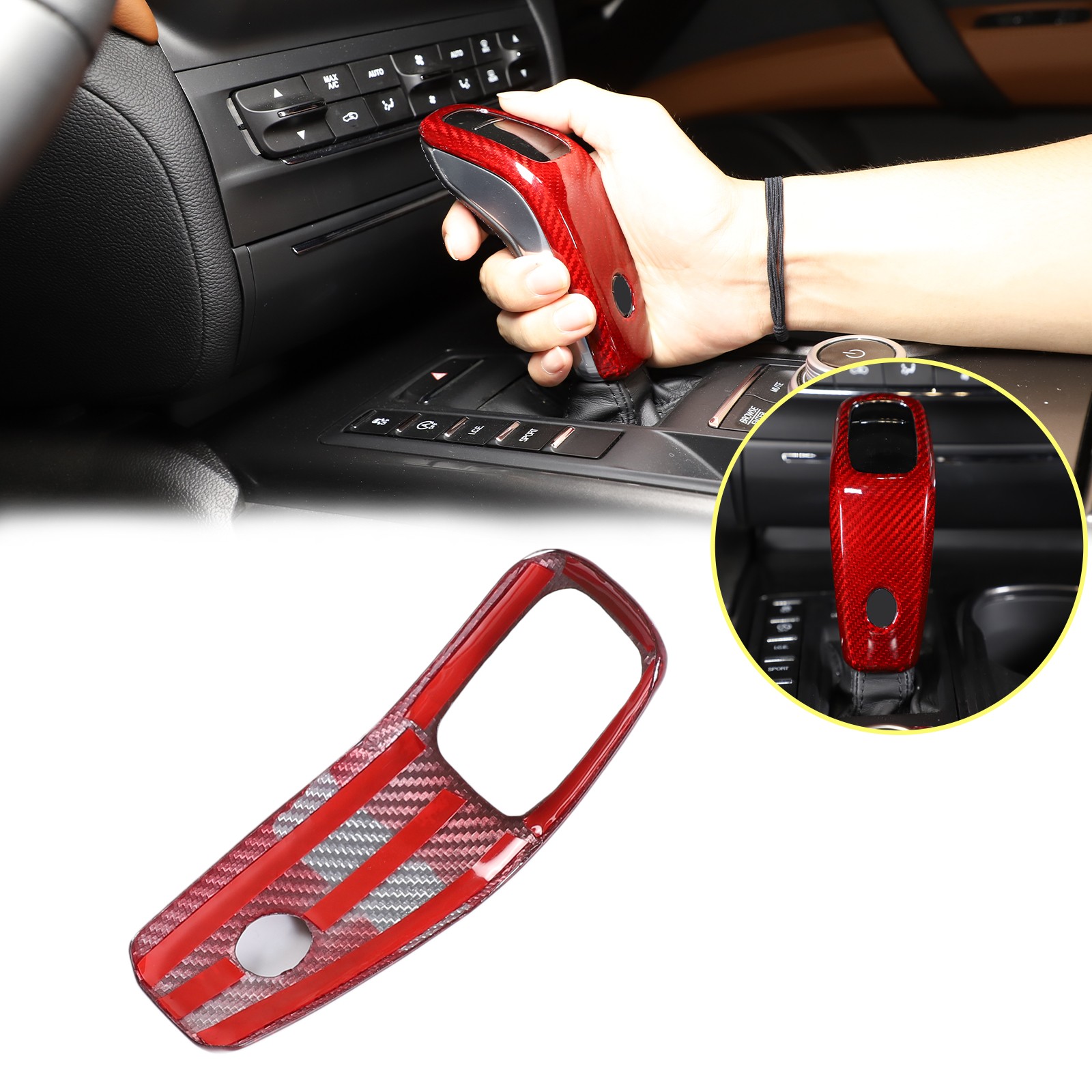 Shift Knob Trim Cover DRY CARBON FIBER Red Fit For Maserati Ghibli 2019-2023