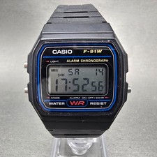 Casio F-91W Watch Men 34mm Digital Black Tone Alarm Chrono 593 New Battery FGRFR