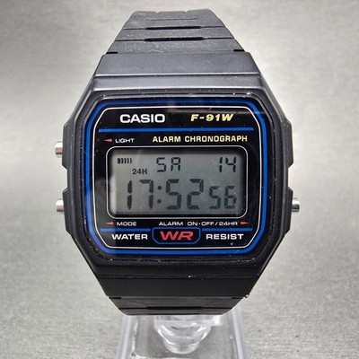 Casio F-91W Watch Men 34mm Digital Black Tone Alarm Chrono 593 New Battery FGRFR