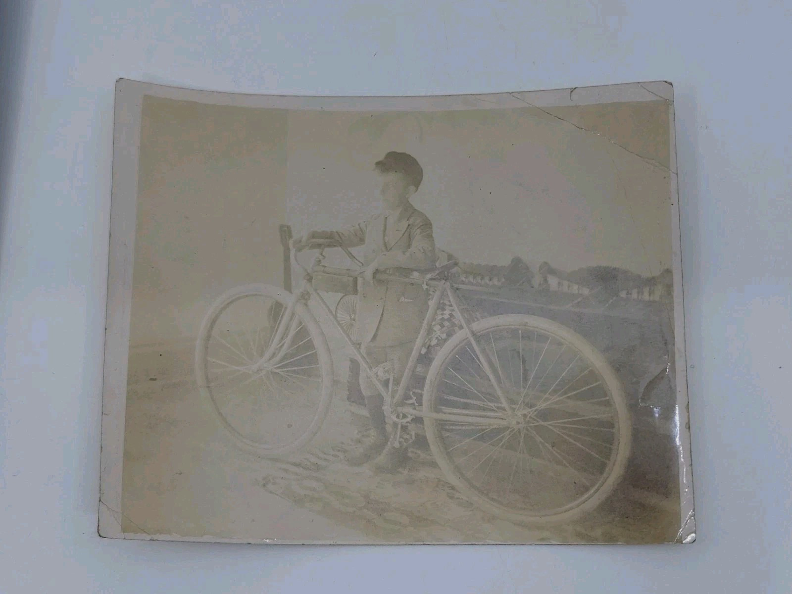 Antique Original Photograph Kid With Bicycle Bike Early Estate Cleanout