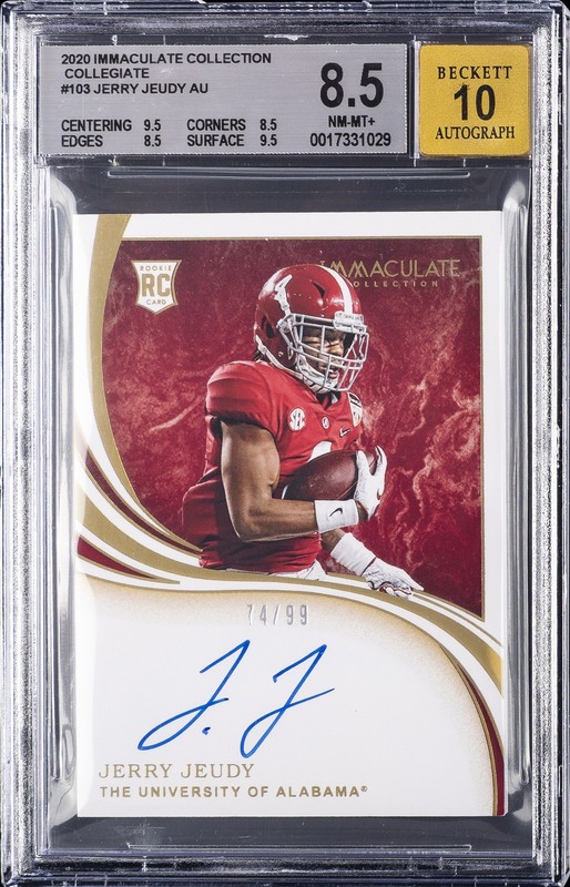 2020 IMMACULATE COLLECTION COLLEGIATE AUTO JERRY JEUDY 74/99 BGS 8.5 AUTO 10