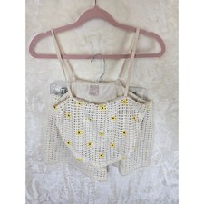 No Boundaries Crochet look Daisy Two Piece Set Camisole Shorts Ivory Yellow