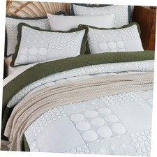 Geometry Embroidery Quilt Set,3 Pieces Queen Size Queen 90"x90" Dark Green