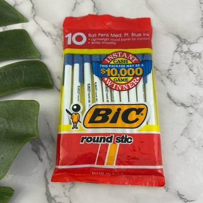 Bic Stic Vintage Ball Point Pens New 80s Blue Ink Sealed Package White 10