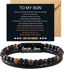 Tiger Eye Bracelets For Men To My Son Leather Bracelet Engarved TO MY SON 