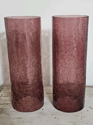 2 Vintage Blenko Glass 990 Hurricane Shades Purple Crackle 8  #990 Pair