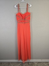 NWT Adrianna Papell Orange Pleated Beaded Long Formal Dress SZ 10