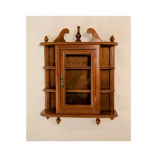 Vintage Wood Wall Medicine Cabinet Colonial Style Glass Door Display Shelves