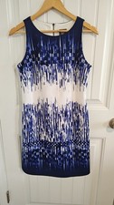 Vince Camuto Pencil Dress Size 4 Zip Back Pull Over Lined Blue White Cocktail