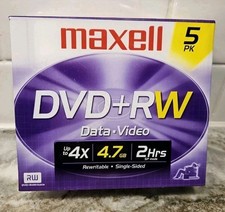 NIP Maxell 5 Pack DVD+RW 4.7 GB 120 Minute Discs w/ Cases Rewritable 