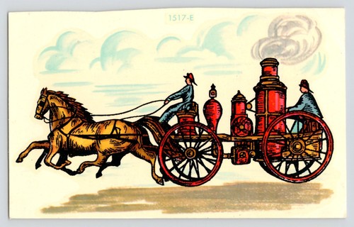 Horse-Drawn Steam Fire Engine Victorian Era VTG Unused Decal Meyercord Co