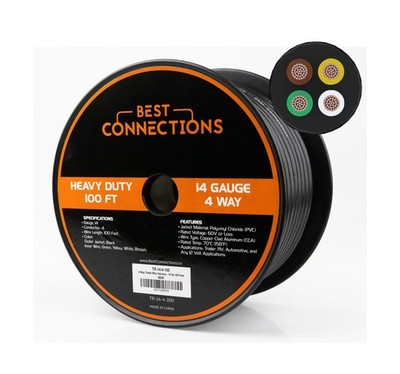 BEST CONNECTIONS 4 Way Trailer Wire (100 Feet)   Heavy Duty 14 Gauge 4 Con