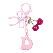 Pink Bubble Initial Keychain Letter D with Bow and Cherry Bag Charms for Hand...