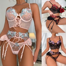 Sexy Lingerie Lace Dress Underwear w/Garter Belt Babydoll Nightwear Sleepwear US