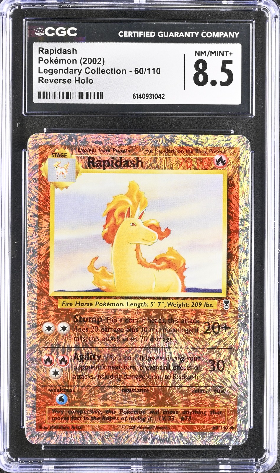 CGC 8.5 Rapidash 60/110 Legendary (Collection) Reverse Holo Pokemon Card