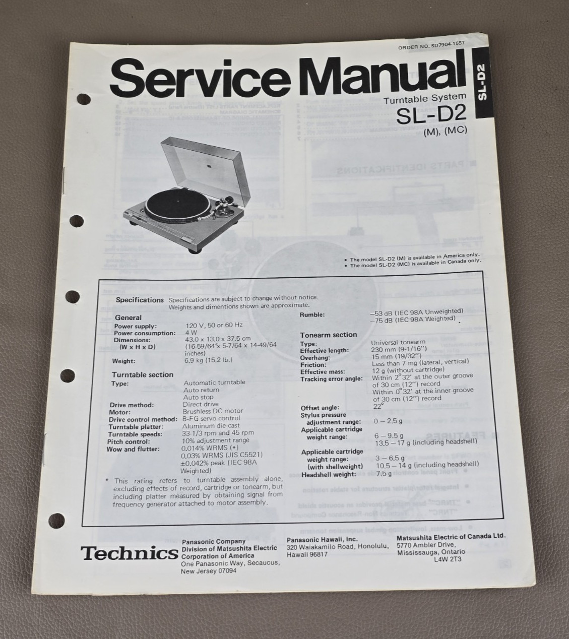 Technics Turntable SL-D2 Service Manual D-4470