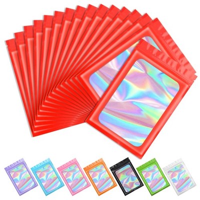 100 Pack Red Holographic Mylar Resealable Smell-Proof Zip Pouches 2.4x3.9in Food