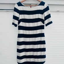 Eliza J UK 12 Navy White Striped Shift Dress Pink Zip Heavyweight