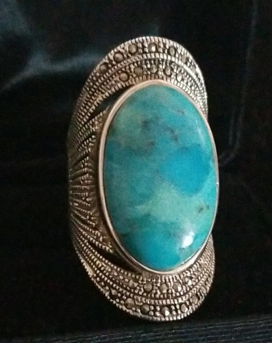 Large Turquoise Wrap Statement Ring Sterling Silver 925 Size 10