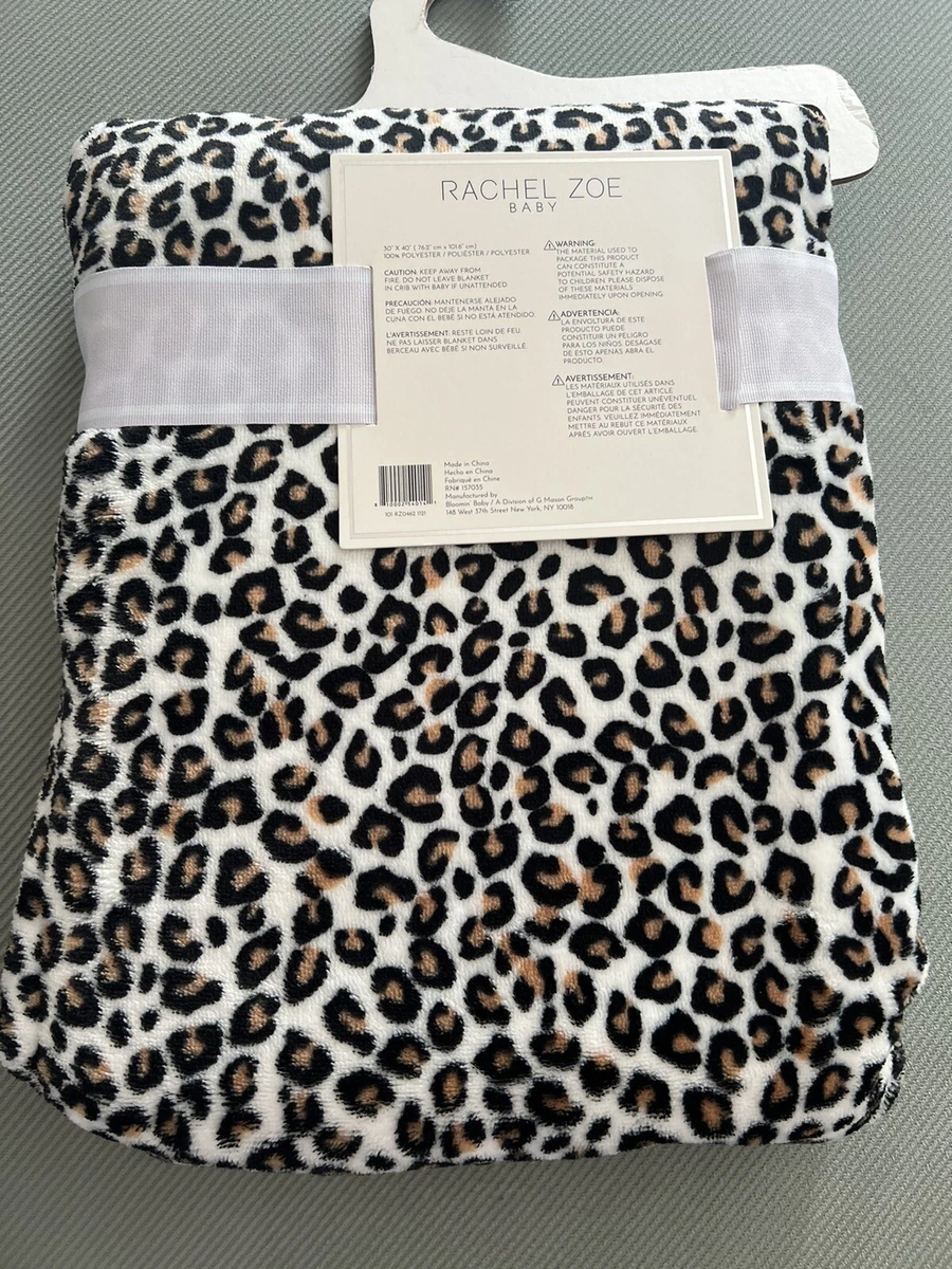 NEW Rachel Zoe Baby Blanket Cheetah Print Reversible Off White Soft Cozy Fleece