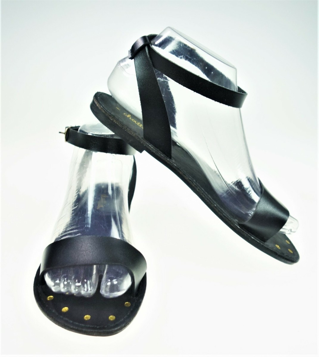 【SIENNE】 Sessi Flat Shoes /追跡付 Sz 6 Chatties Black Fashion Sandal Strappy Ankle Strap Flats