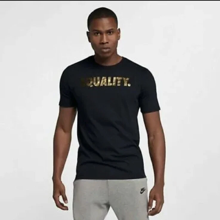 NIKE MEN S EQUALITY TEE SHIRT BLACK METALLIC GOLD DRI FIT AO8200 010 SIZE XL