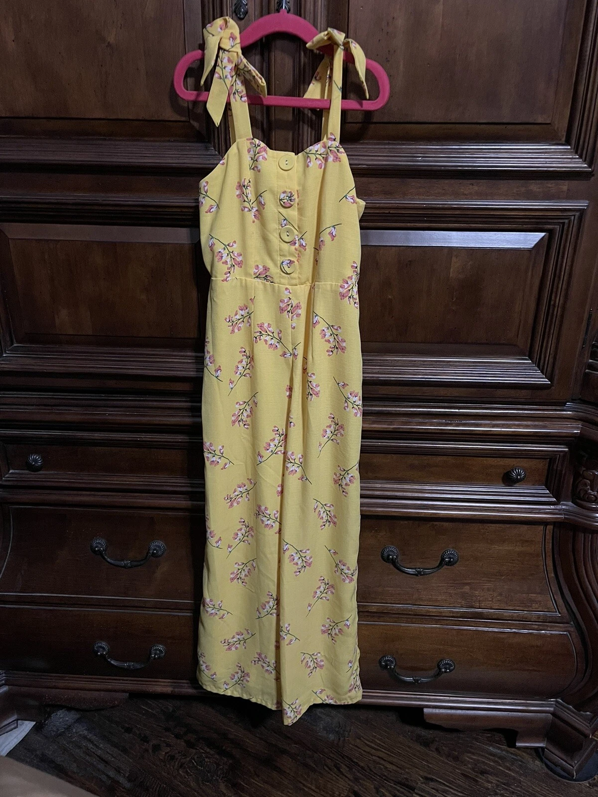 GB Girls size 7 Yellow Floral Pants Jumpsuit Lined