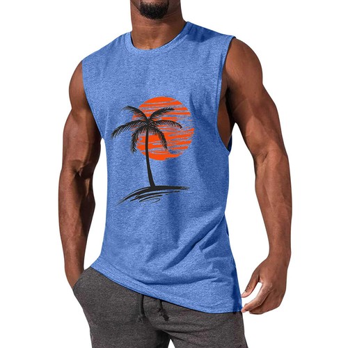 Summer Mens Surf Beach Top Large Size Breathable Sleeveless Loose Print Tank Top - Picture 8 of 18
