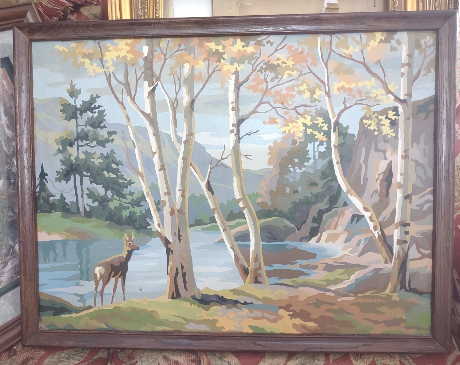Vintage Paint By Number Deer Woodland Creek framed Signed Artis History