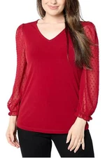 Susan Graver Women's Liquid Knit VNeck Top w Novelty Slvs Sangria