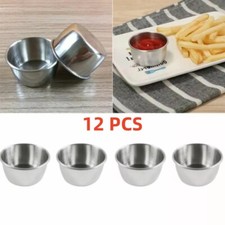12PC Sauce Pot Ramekins Pots Mini Cups Condiment Dip Serving Bow Stainless Steel