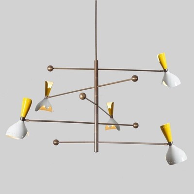 Stilnovo Style 5 Arms 10 Lights Modern Brass Ceiling Chandelier Light Fixture