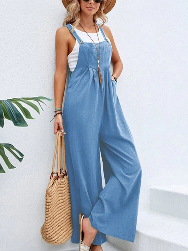 Lässige Damen-Latzhose Overall lockerer Strampler weites Bein Overall Playsuit einfarbig USA - Bild 9 von 30